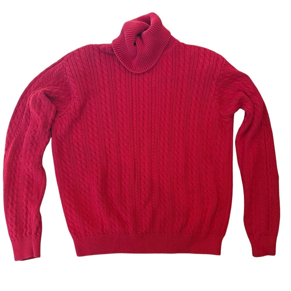 Jeanne Pierre Women's 100% Cotton Cable Knit Turtleneck Red‎ Sweater Small EUC